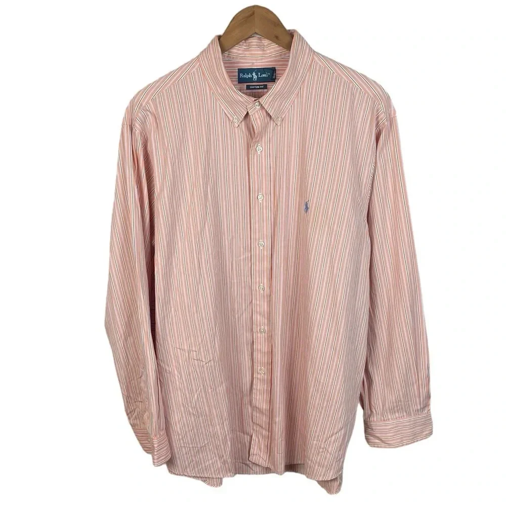 BF969 Men’s Polo Ralph Lauren Designer Custom Fit Striped Button Down Shirt XXL